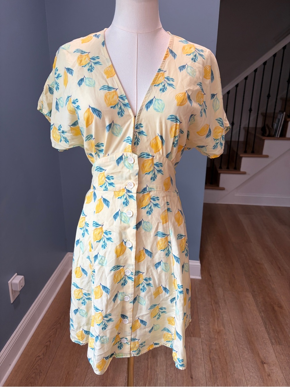 Marine Layer Lemon Print Lyocell Button Front Midi Dress Size Medium
